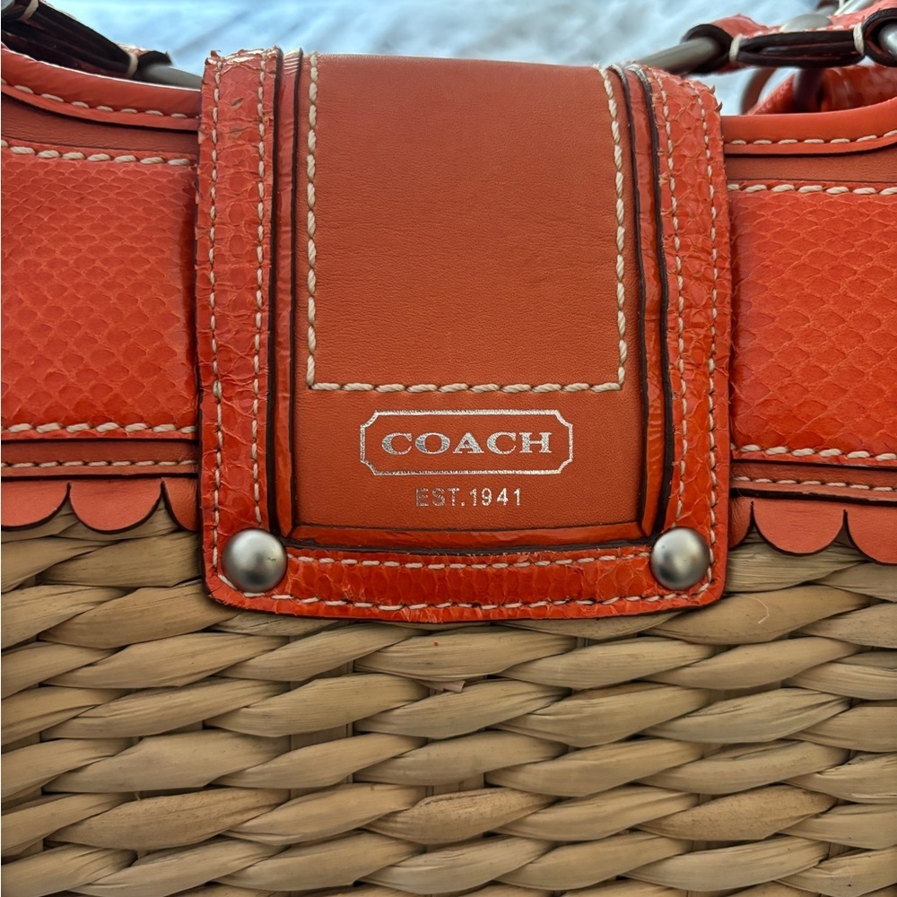 RARE COACH JASMINE LIMITED EDITION XXL BAG/STRAW TOTE GEN.PYTHON & LEATHER TRIM - Picture 9 of 11